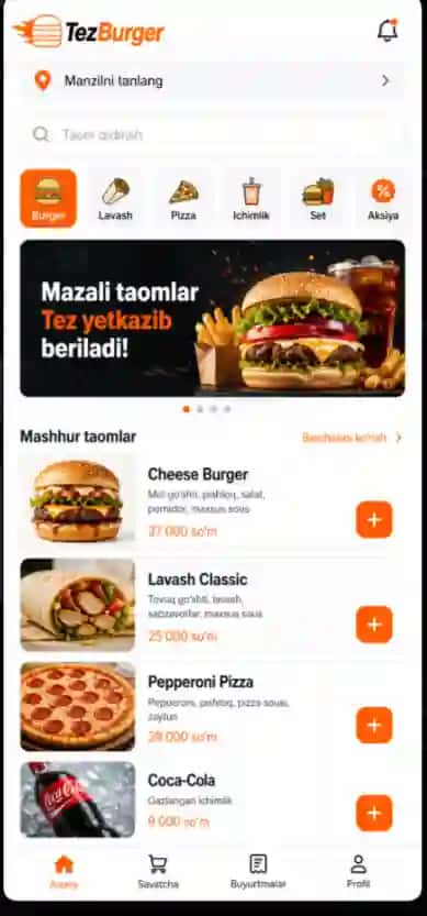Fast Food uchun ilova dizayni