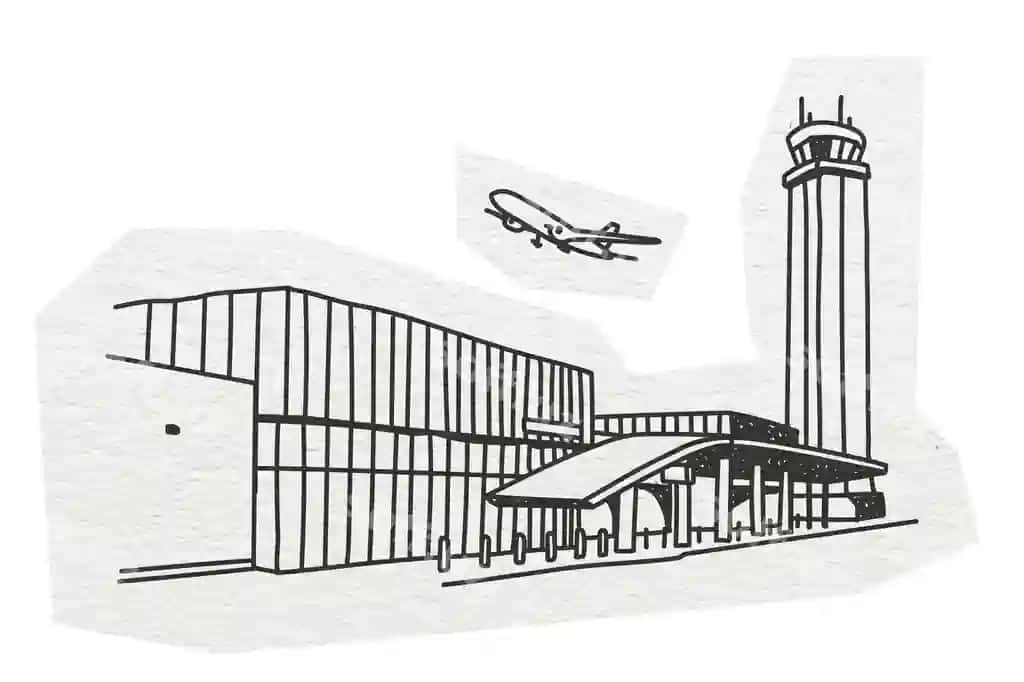 Png aeroport binosi me'morchilik chizgi sharh transparent fonsiz illustratsiyasi | Png airport building architecture line art illustration transparent background
