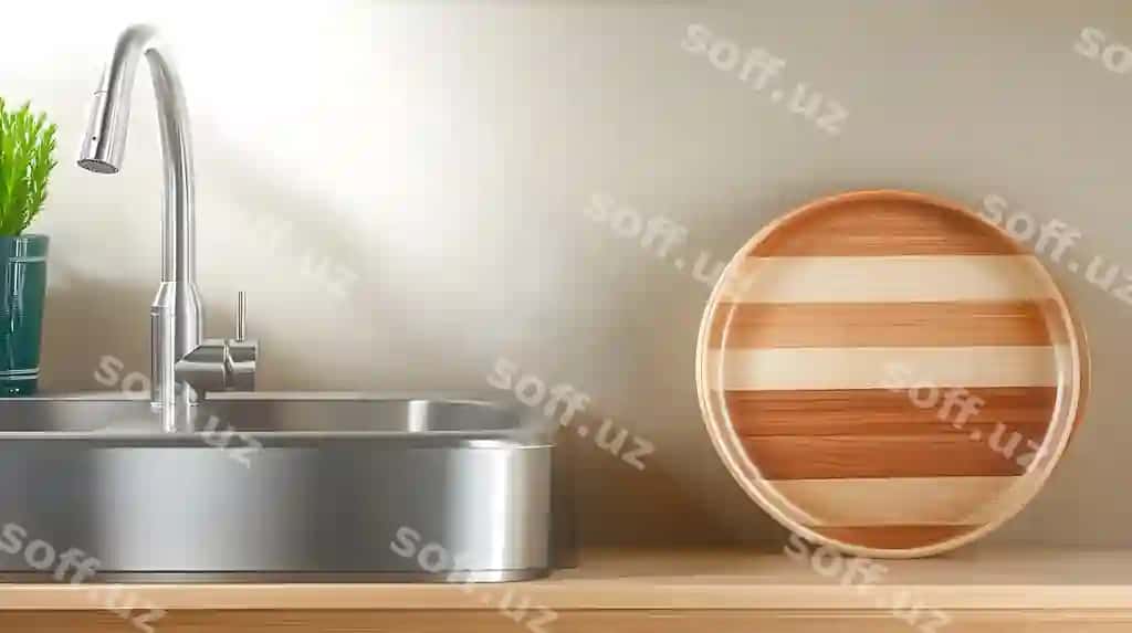 Moen oshxona musaidasi egilgan boshqaruv bilan yog'liq liko noyob metall musda bej wa | Moen kitchen faucet with curved handle wooden plate stainless steel sink beige wa 2