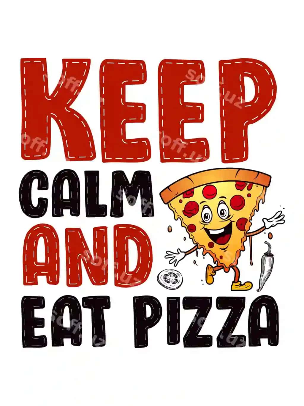 Xotirjam bo'ling va pizza yeng futbolkasi dizaynidagi poster | Keep calm eat pizza t shirt poster design