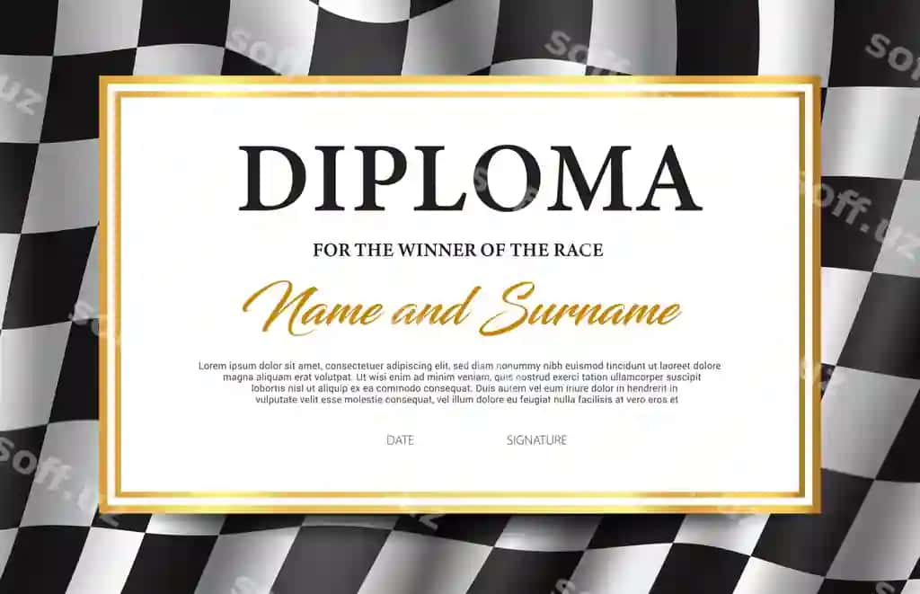 Marafon g'olibi diplom sertifikat vektor shablon | Race winner diploma certificate vector template