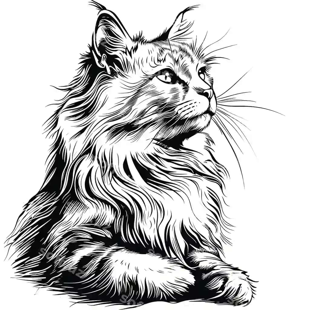 Qora oq chizma kot o'tirgan holda | Black white drawing cat sitting down 2