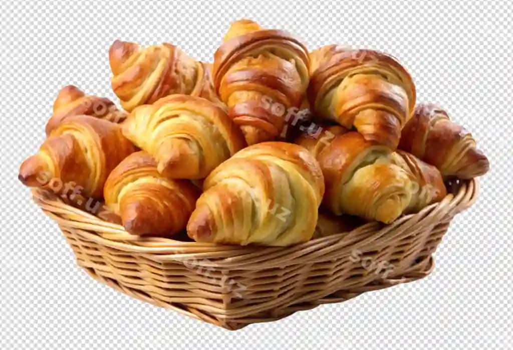 Savat fransuz sulphatli kruasnonlar png | Basket with french butter croissants png
