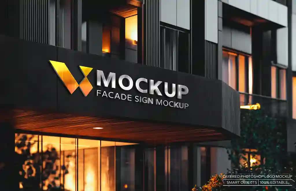 Haqiqiy 3D logotipi zamonaviy bino jabhasi | Realistic 3d logo mockup modern building facade