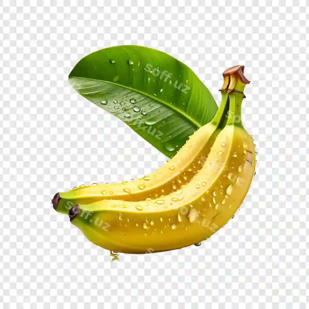 Taze sariq bananlar yashil varaqdagi suv damchalari | Fresh yellow bananas with green leaf water drops 2
