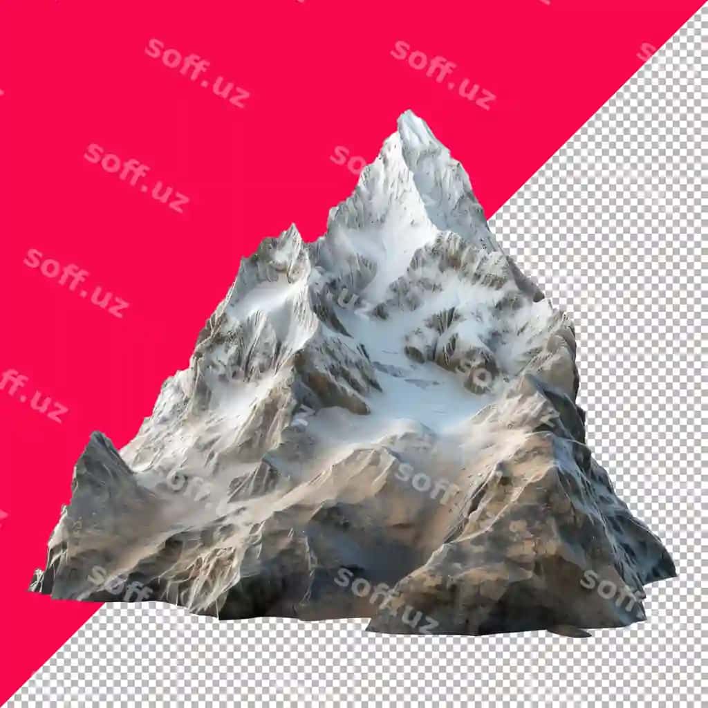 Tog' uch o'lchovli ajraltirilgan render shaffof orqa fon png psd | Mountain 3d isolated render transparent background png psd