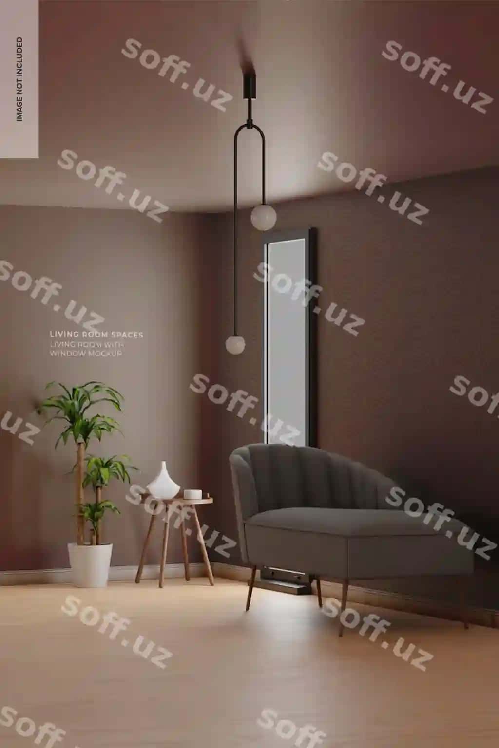 Oyna mockup perspektivali mehmonxona | Living room with window mockup perspective 2