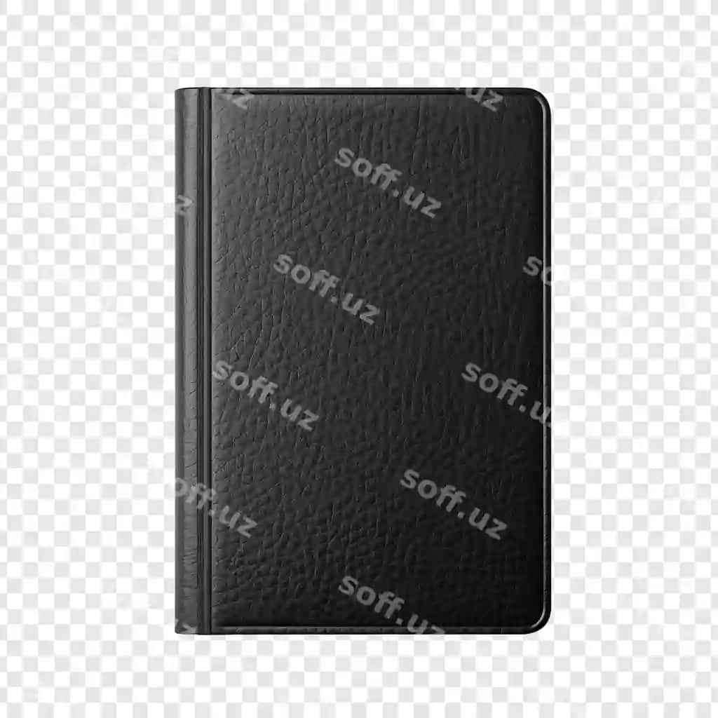 Qora choy daftari shaffof orqa fonda ajraltirilgan | Black leather notebook isolated transparent background