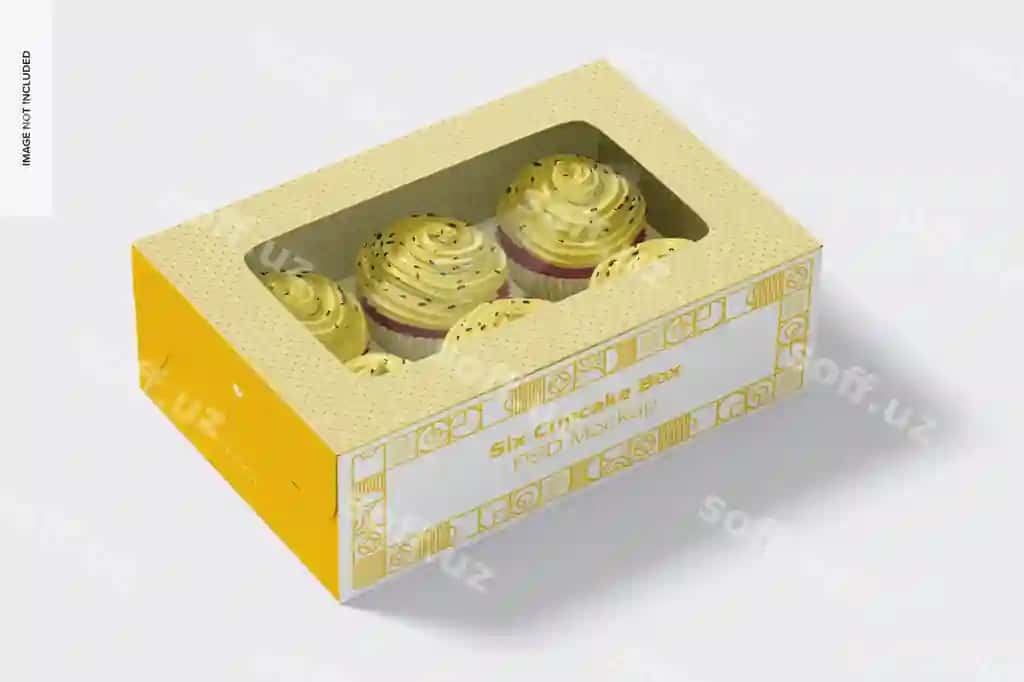 Olti kupkake qutisi namunasi | Six cupcake box mockup