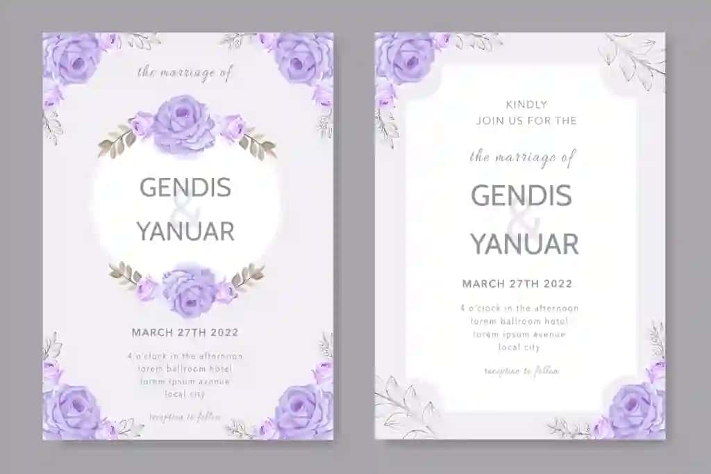 Chiroyli gullar bilan to'ldirilgan gulli to'y taklifnomasi shablonlari | Floral wedding invitation card template set with beautiful flowers