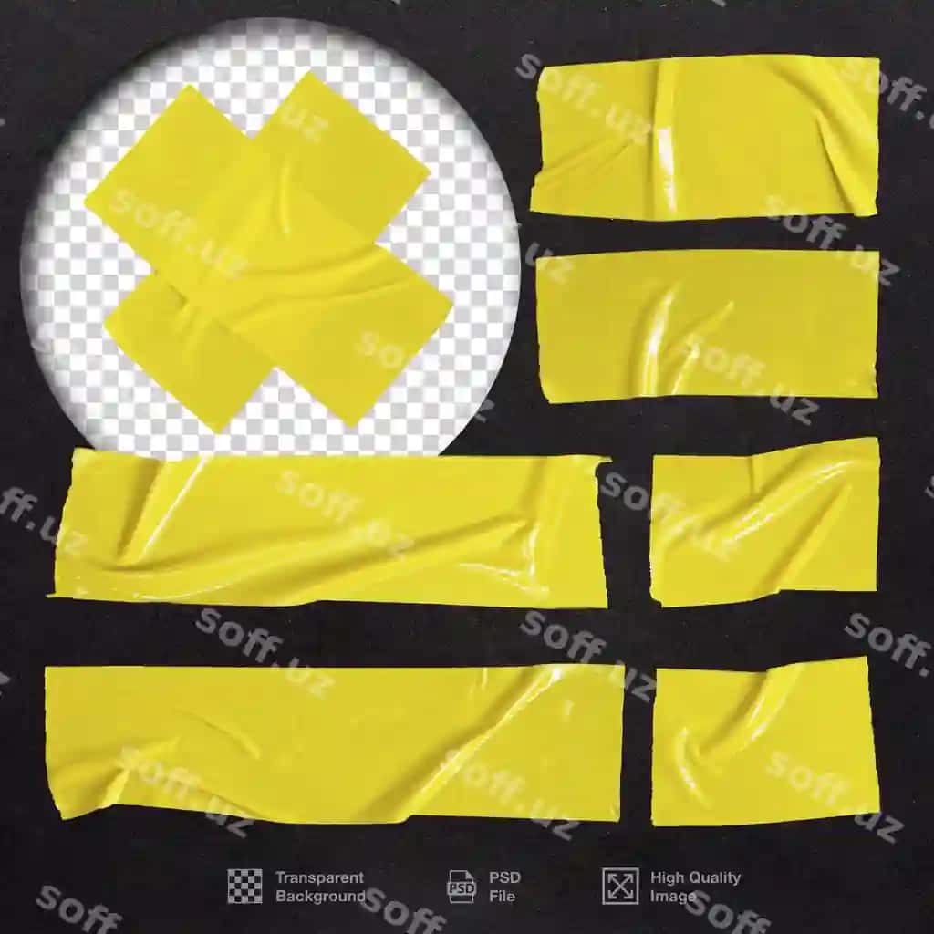 Sariq yopishqoq bant to'plami shaffof orqa fonda | Yellow adhesive tape collection with transparent background
