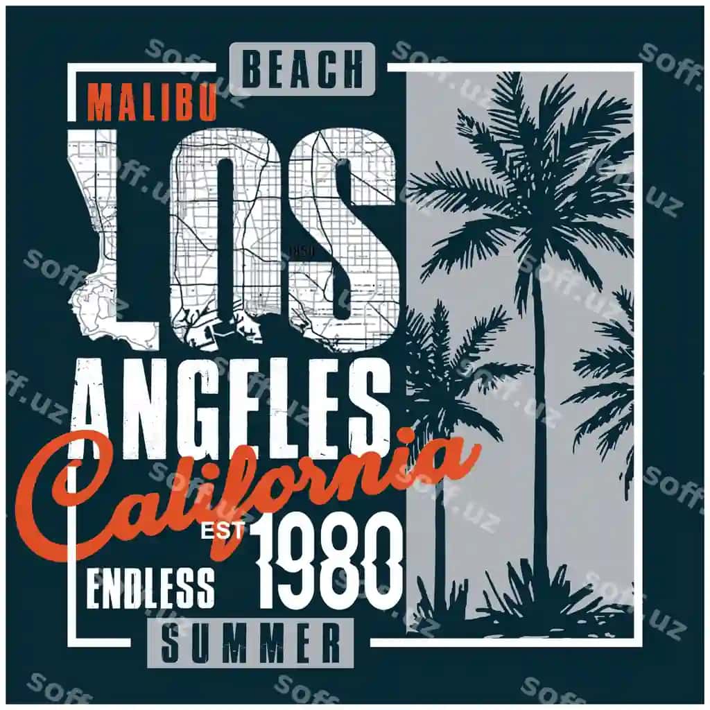 Los Angeles vektor illustratsiyasi tipografiyasi | Los angeles vector illustration typography
