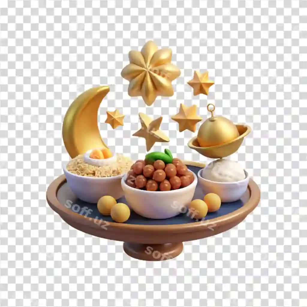 Osmoniy 3D render bayramiy ovqatlar trayi | Celestial treats 3d render festive food tray 2