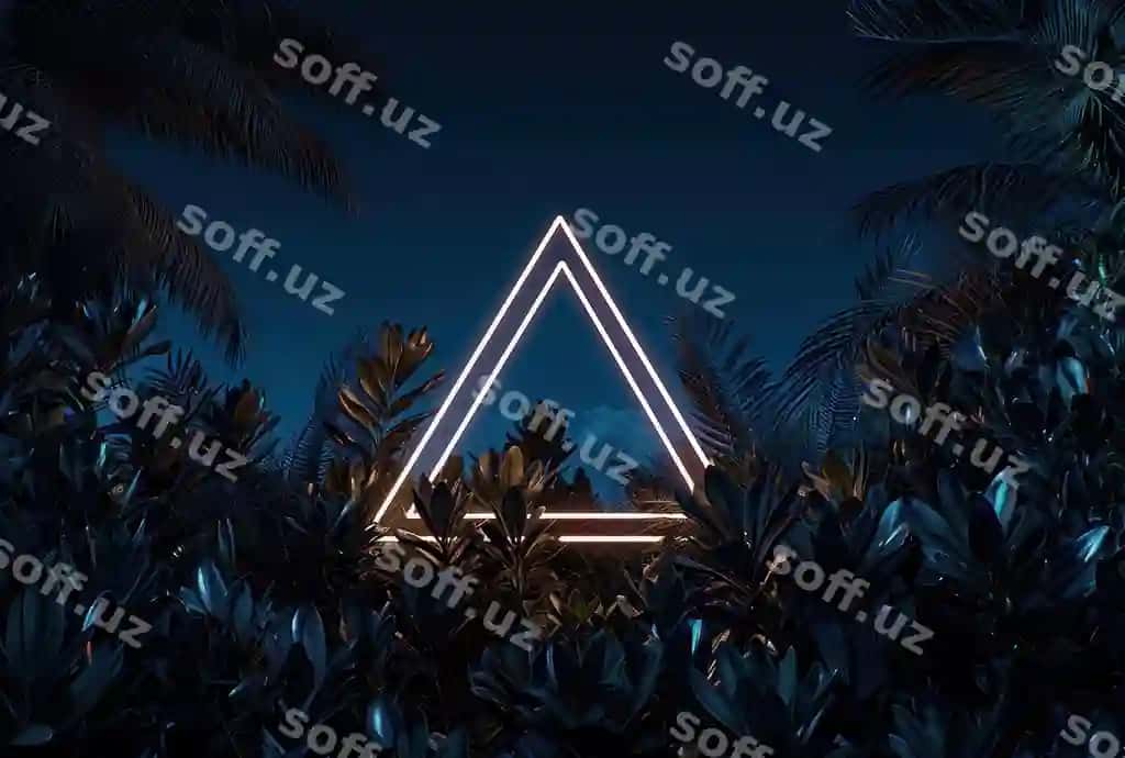 Neon uchburchak atrofda tropik o'simliklar | Neon triangle surrounded by tropical plants