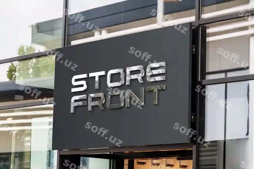 3d logotip aks ettirmoqchi parlavchi do'kon oldi namunasi | 3d logo with reflective sheen storefront mockup 2