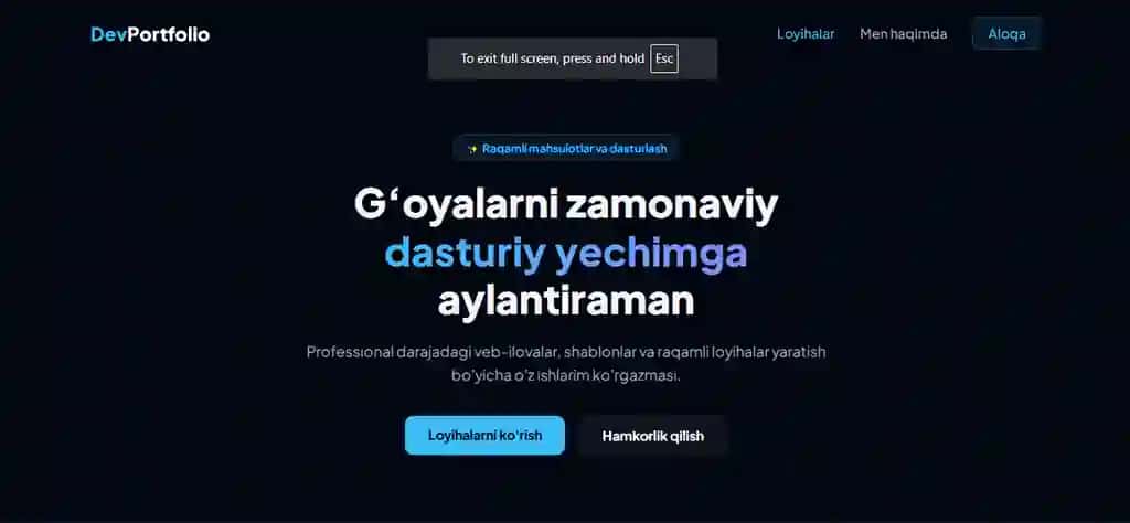 Zamonaviy Portfolio Veb-sayt Shabloni (HTML/CSS) - Dark Mode