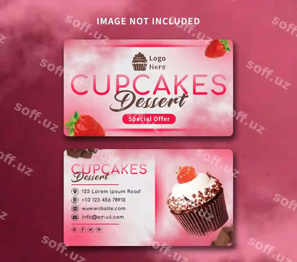 Shirinlik kupkake biznes kartasi shabloni | Dessert cupcake business card template 2