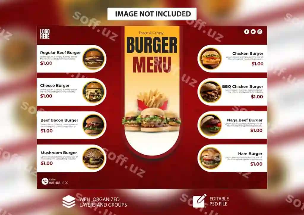 Psd ovqat menyu restoran bifold broshyur shabloni | Psd food menu restaurant bifold brochure template 2