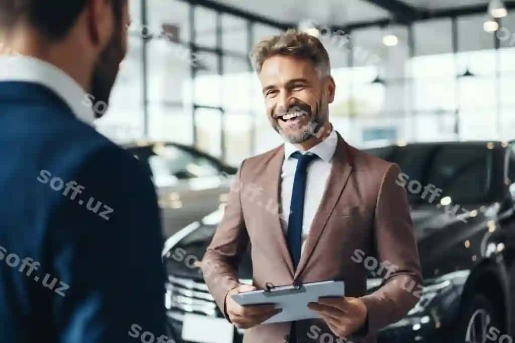 Ishonchli mashina sotuvchi namoyish etadi mashina xususiyatlari, mashqalash taktikalari, yaqin rasm | Confident car salesman flaunts vehicle features bargaining tactics closeup photo