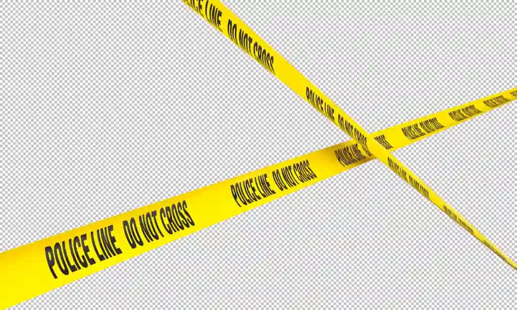 3D kirishni cheklovchi sariq politsiya lentasi izolyatsiya qilingan | Yellow police tape restricting access 3d isolated