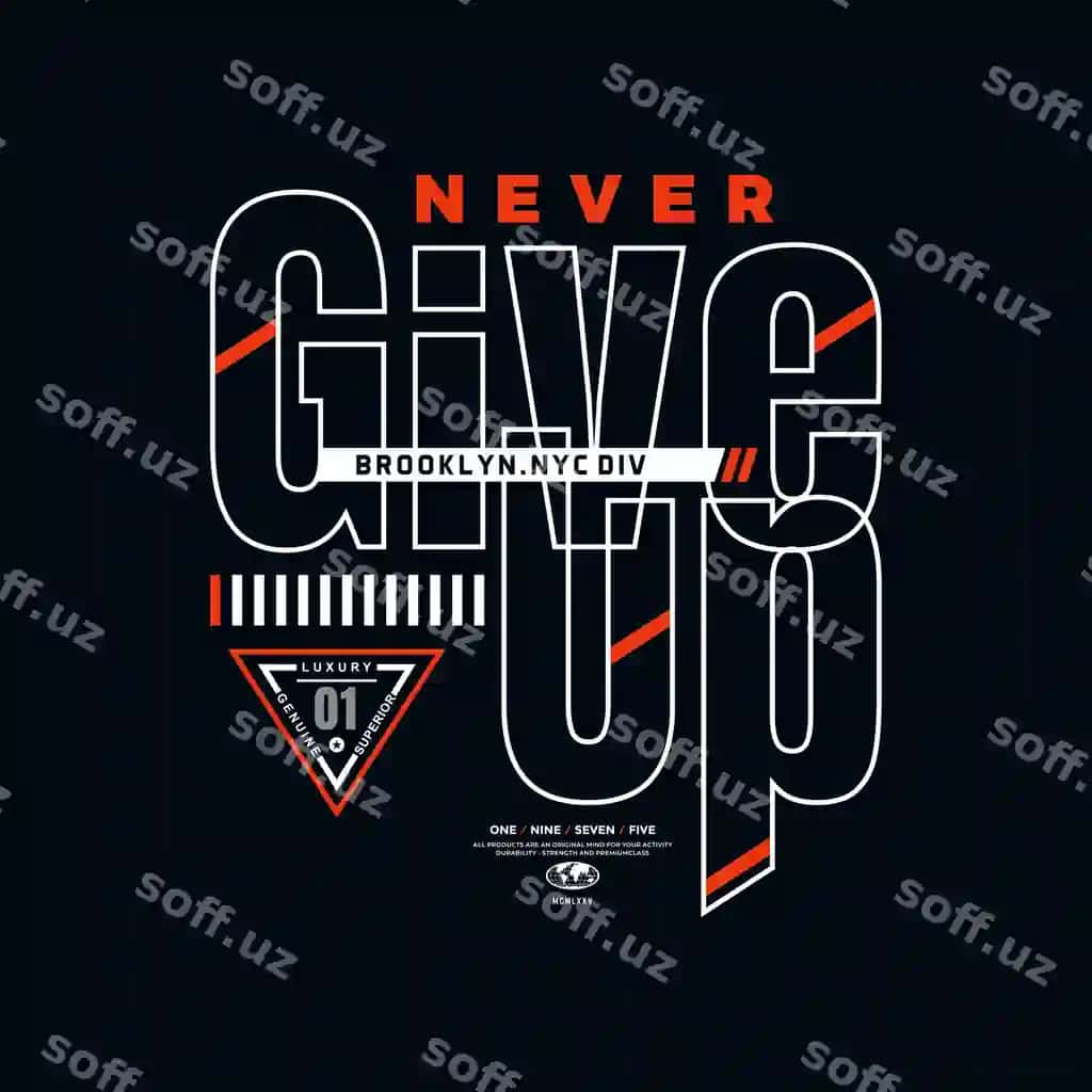 Hech qachon bermang tipografiya global futbolka dizayni premium vektor | Never give up typography global tshirt design premium vector