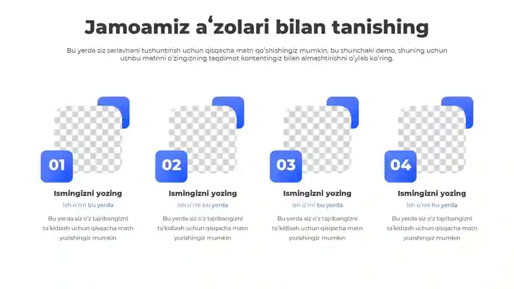Jamoa A'zolari va Xodimlar Taqdimoti (12 Slayd)