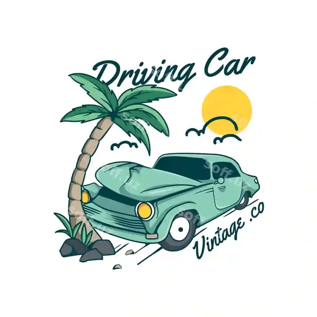 Vektor grafika retro avtomobil haydash illustratsiyasi | Vector graphic retro car driving illustration