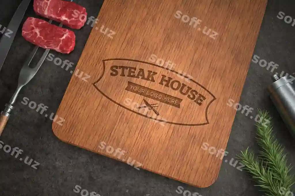 Logo namuna yogʻochli gʻismlar doskasi | Logo mockup wooden cutting board 2