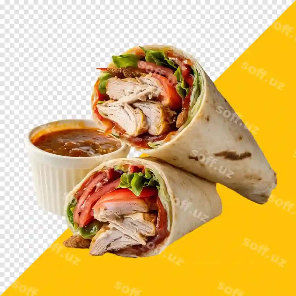 Sandvich tovuqli pomidor sositli oq fonda | Sandwich with chicken tomato sauce white background