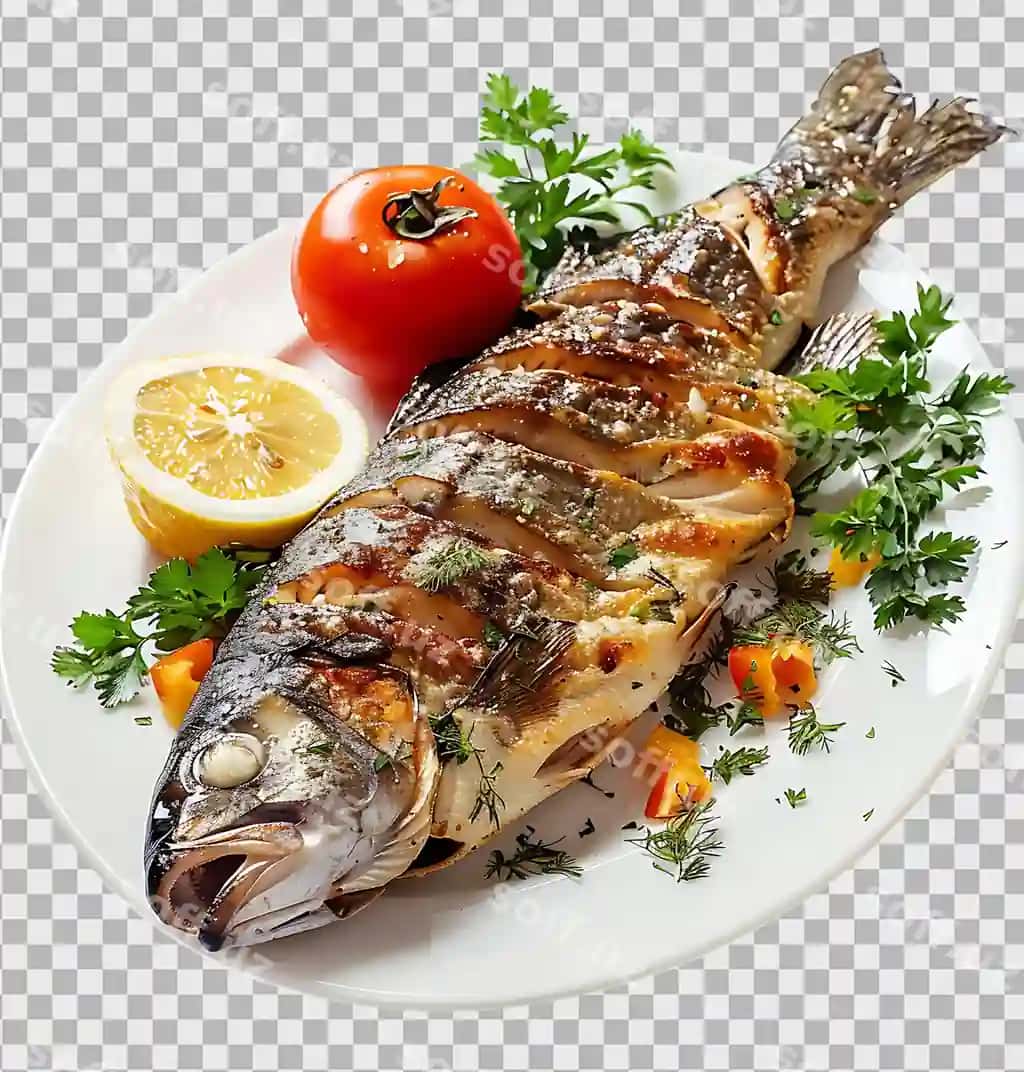 Qovurilgan baliq shaffof orqa fonda ajraltirilgan | Grilled fish isolated transparent background