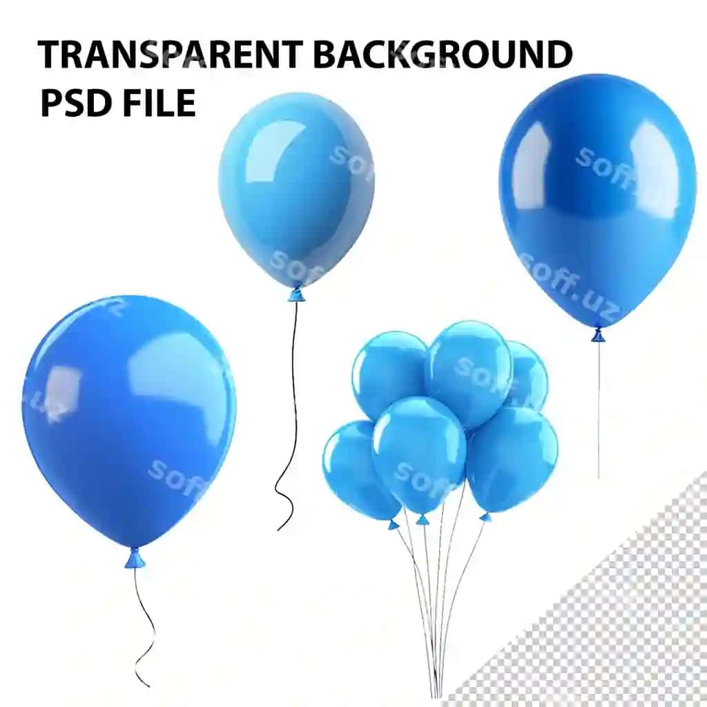 Ko'k sharq ajraltirilgan shaffof orqa fonda | Blue balloon isolated transparent background