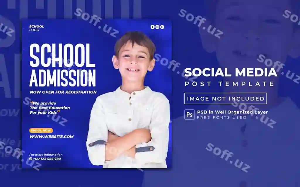 Maktab qabul reklamasi ijtimoiy tarmoqlar uchun shablon banneri | School admission social media post banner template 2