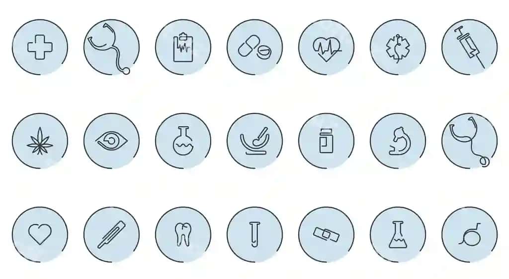Tibbiy vektor ikonkalar bitta chiziqli stil | Medical vector icons one line style