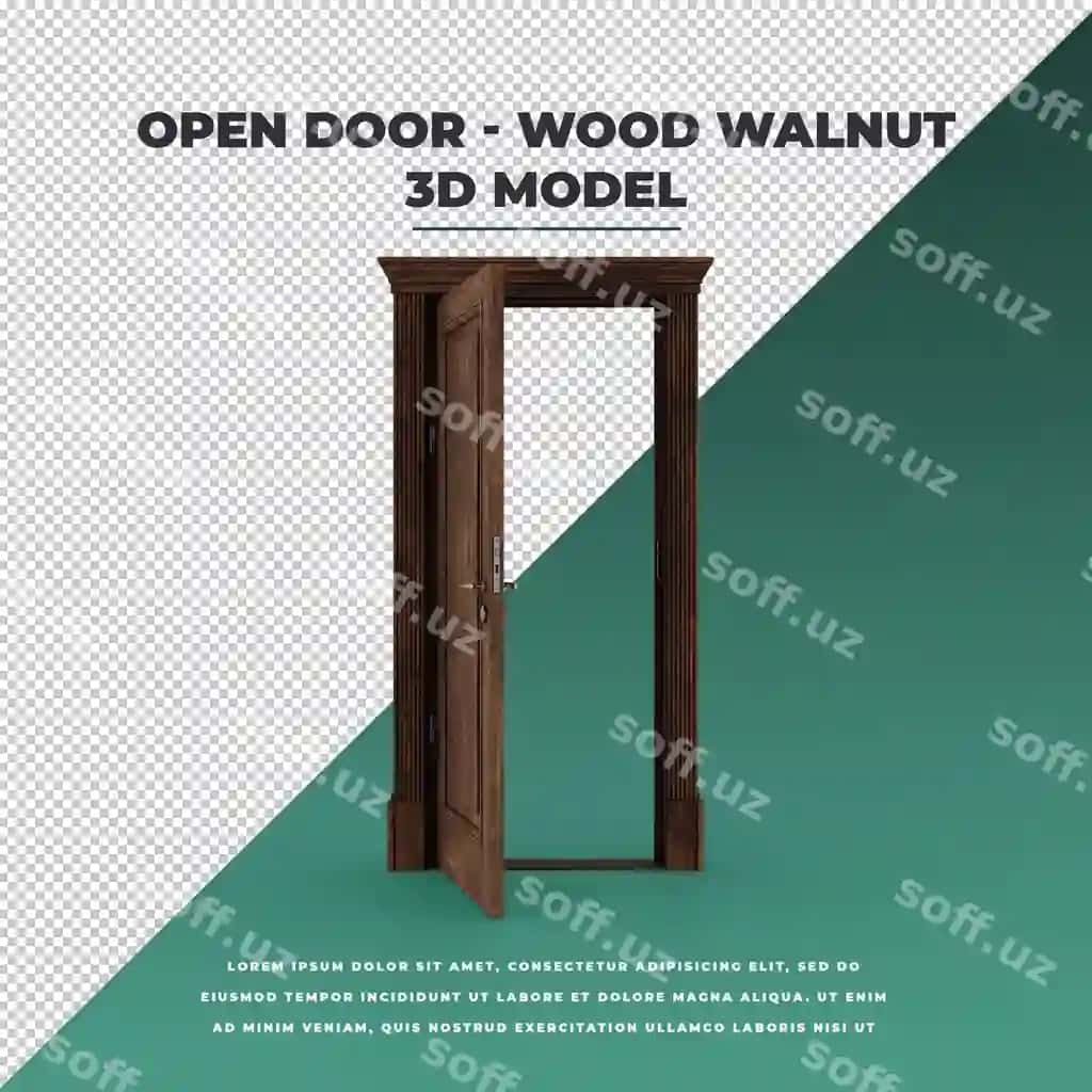 Ochiq eshik jigarrang ajoyib ajralangan model | Open door wood walnut isolated model