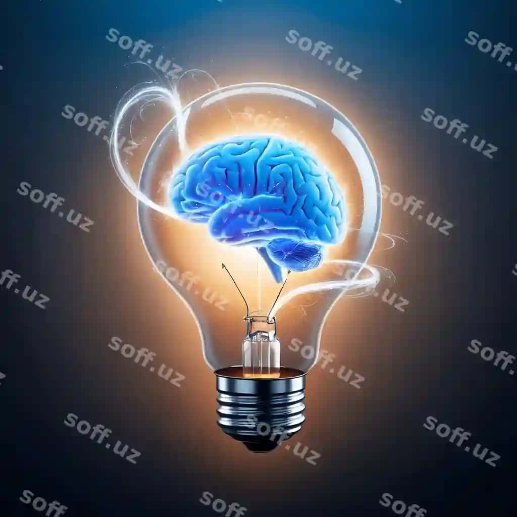 Yorqin bosh lampaning ichidagi kuchli ilhomni namoyish etadi. | Glowing brain inside light bulb represents power inspiration 2