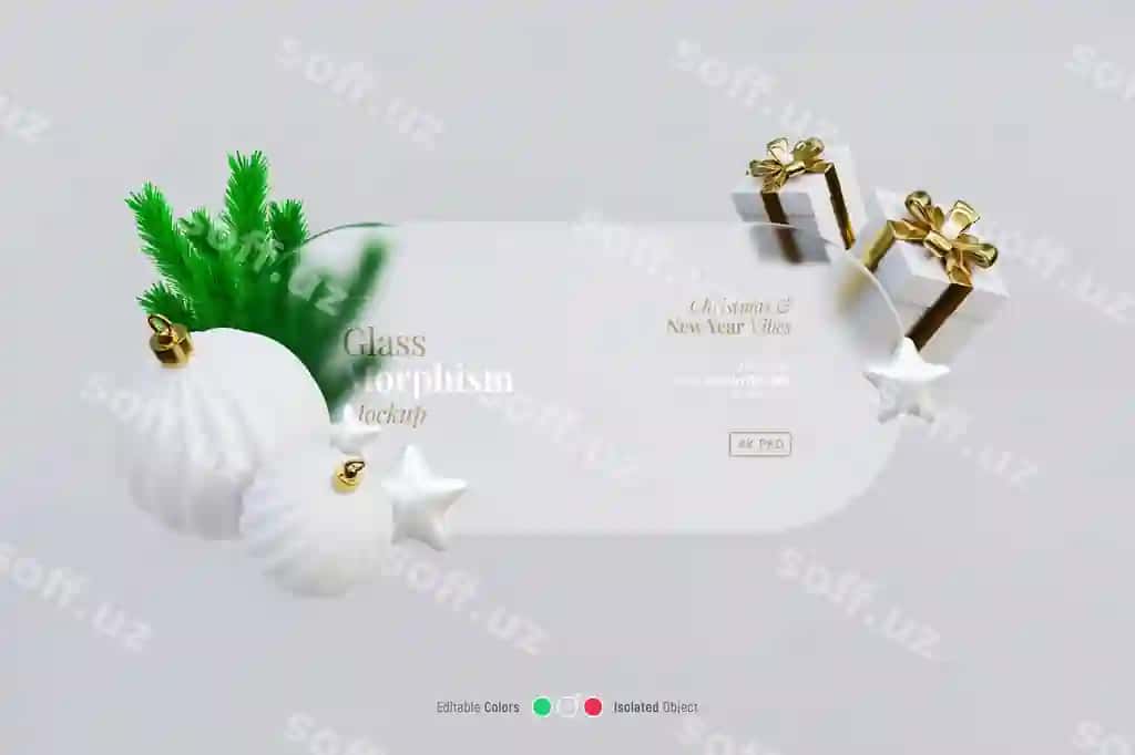3d interfeys mockup shisha morselizm effektlari va yangi yil elementlari bilan | 3d interface mockup with glass morphism effects christmas elements