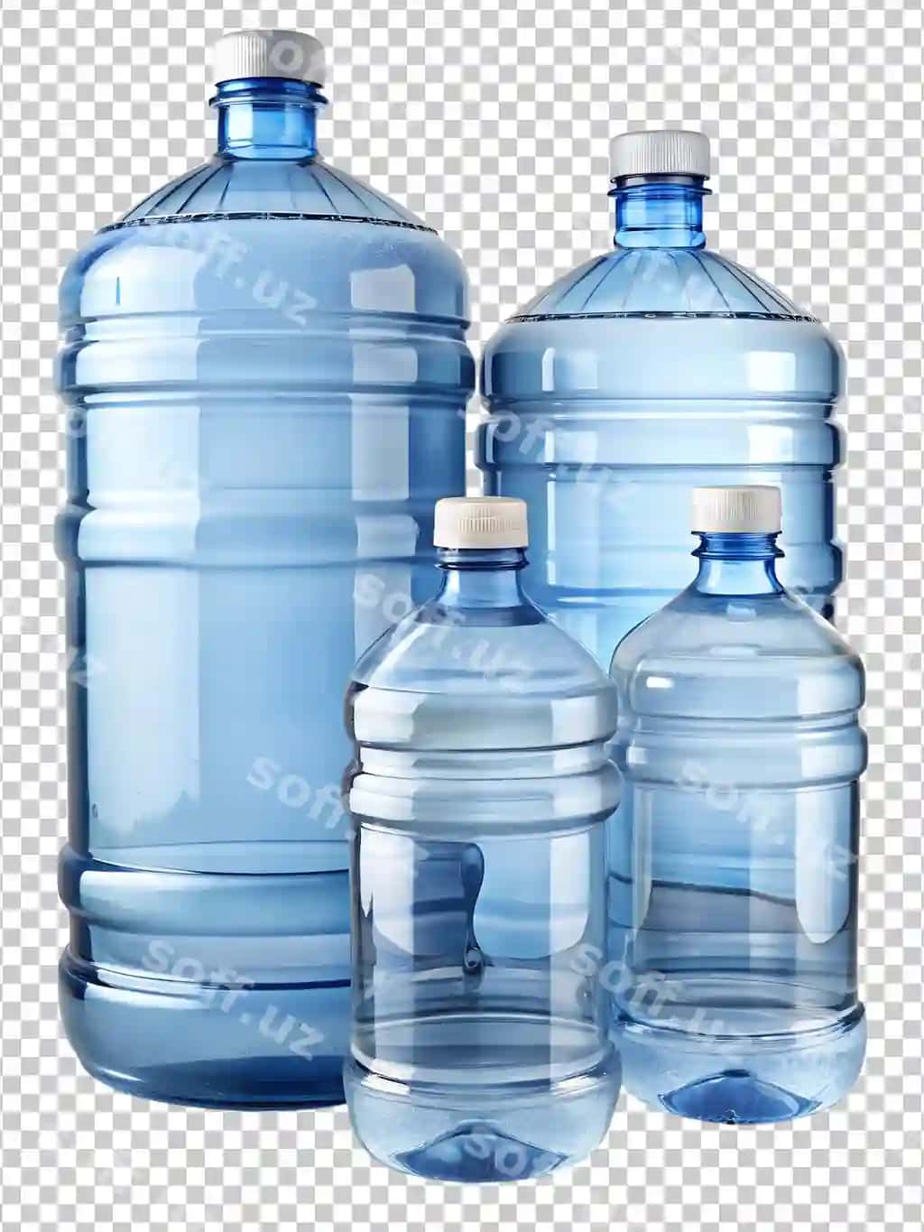 To'plam aniq ko'k plastik suv botillari | Collection clear blue plastic water bottles