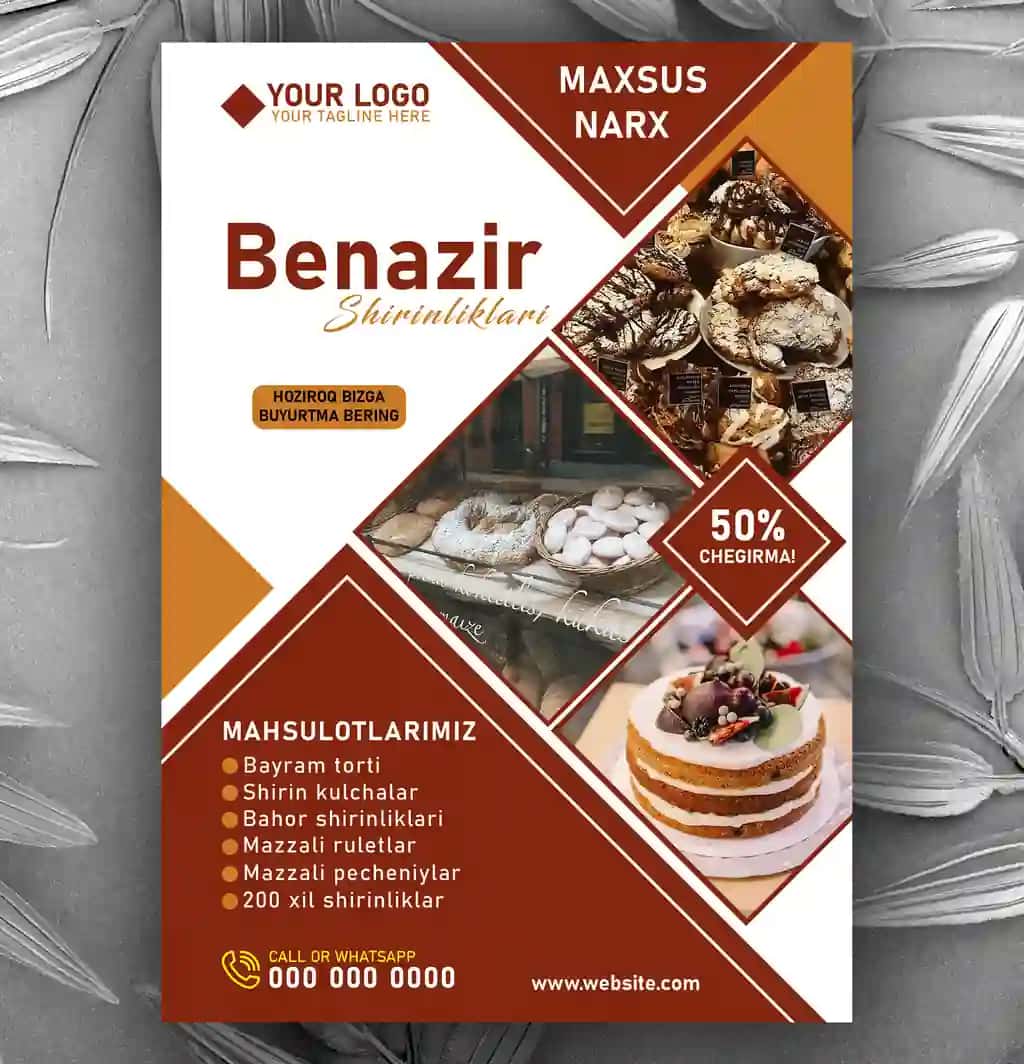 Qandolat va shirinliklar do'koni uchun reklama flayer shabloni (PSD)