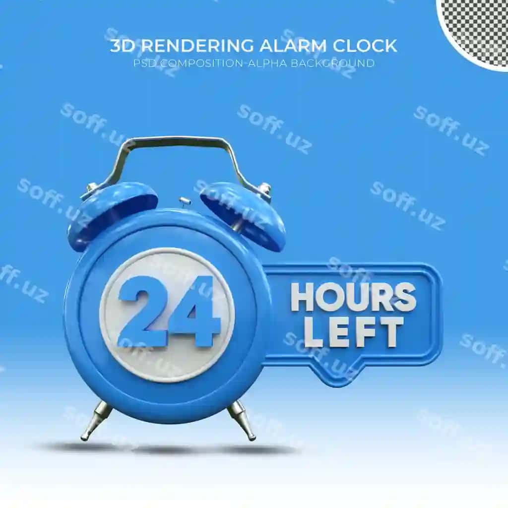 3d render xavotir soati 24 soat qolgan premium | 3d rendering alarm clock 24 hours left premium 2