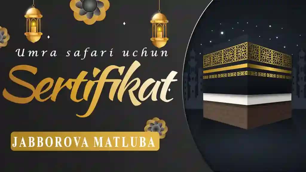 Umra safari uchun sertifikat dizayni