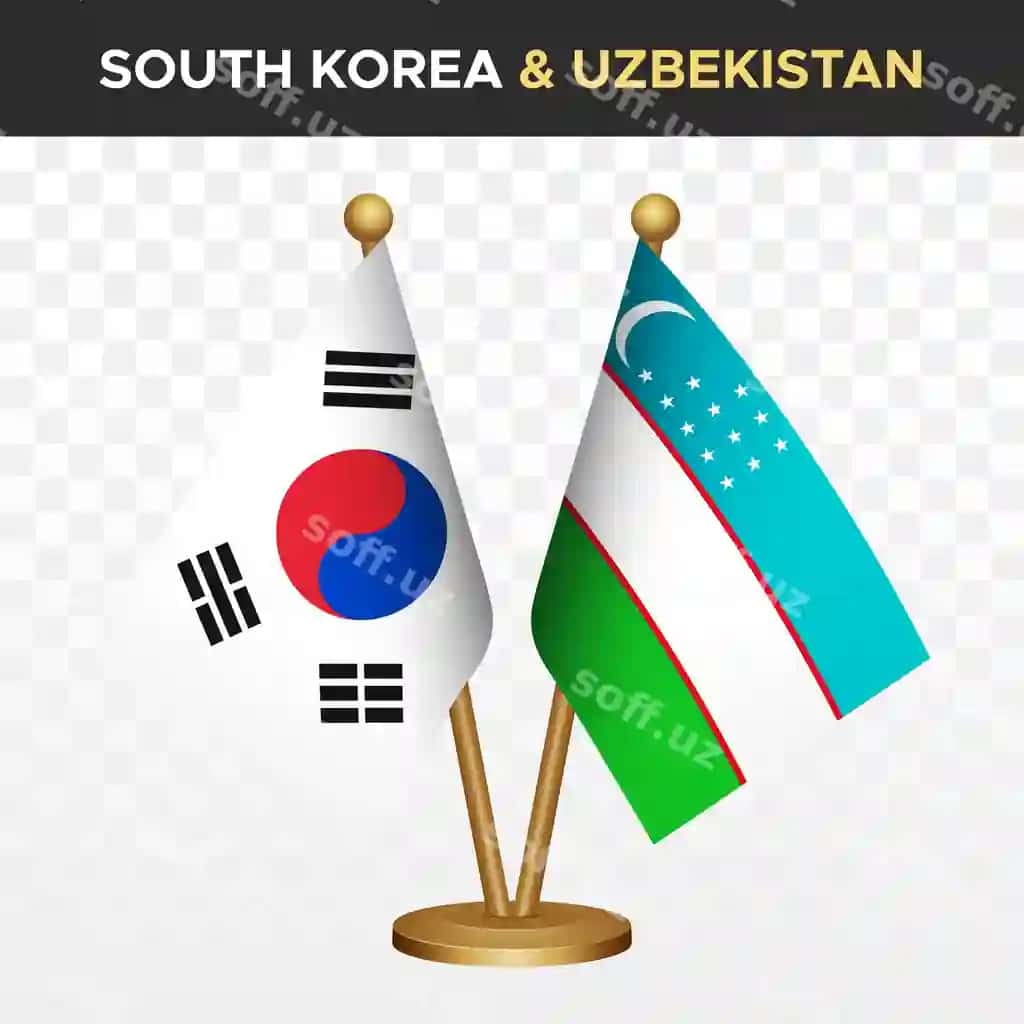Janubiy Koreya vs O'zbekiston bayroqlari 3D o'tirish stoli bayroq Respublika Koreya | South korea vs uzbekistan flags 3d standing desk flag republic korea