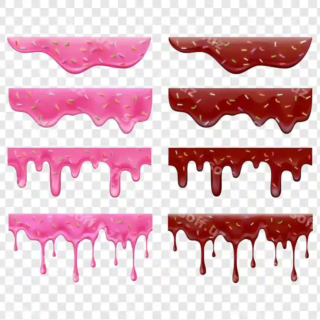 Tomchilab turgan ponchik sirining realistik kolleksiyasi, alohida tasvirlar bilan | Dripping doughnut glaze realistic collection with isolated images