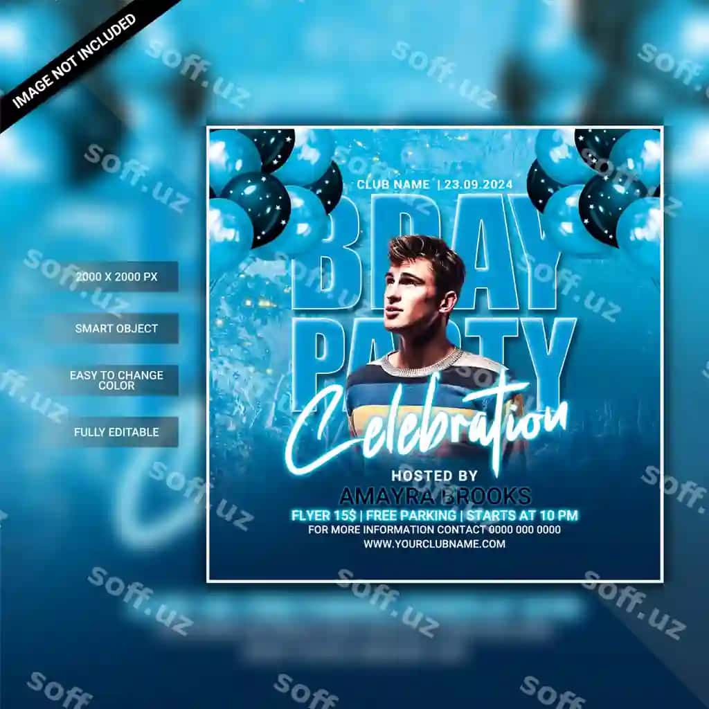 Tug'ilgan kun to'ya flyer shabloni | Birthday party flyer template