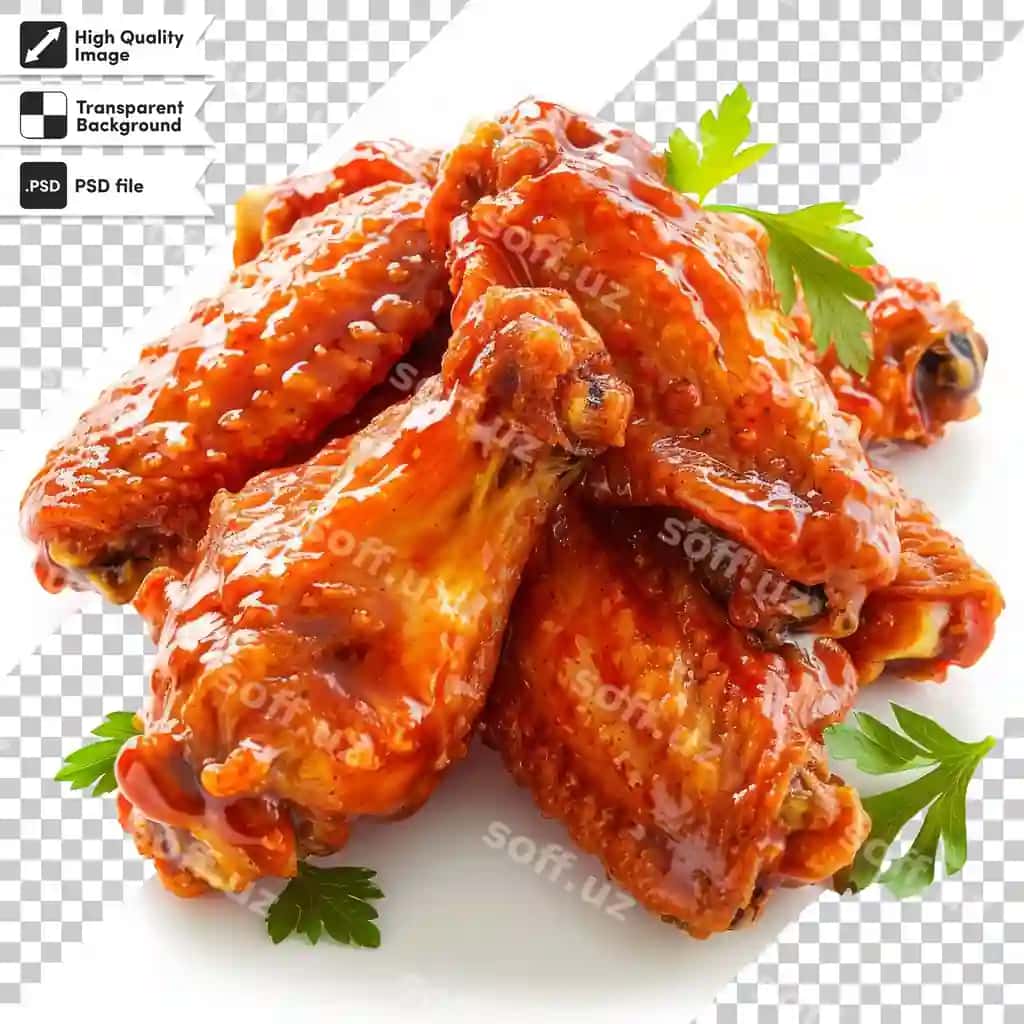 Tovuq aylanlarini yashil barg bilan tasavvur qiling. | Picture chicken wings with green leaf