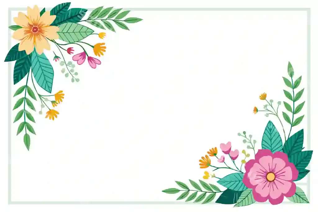 Ramkali illustratsiya gullar va barglar, ramkasi "bahor" so'zi bilan. | Framed illustration flowers leaves with frame that says spring