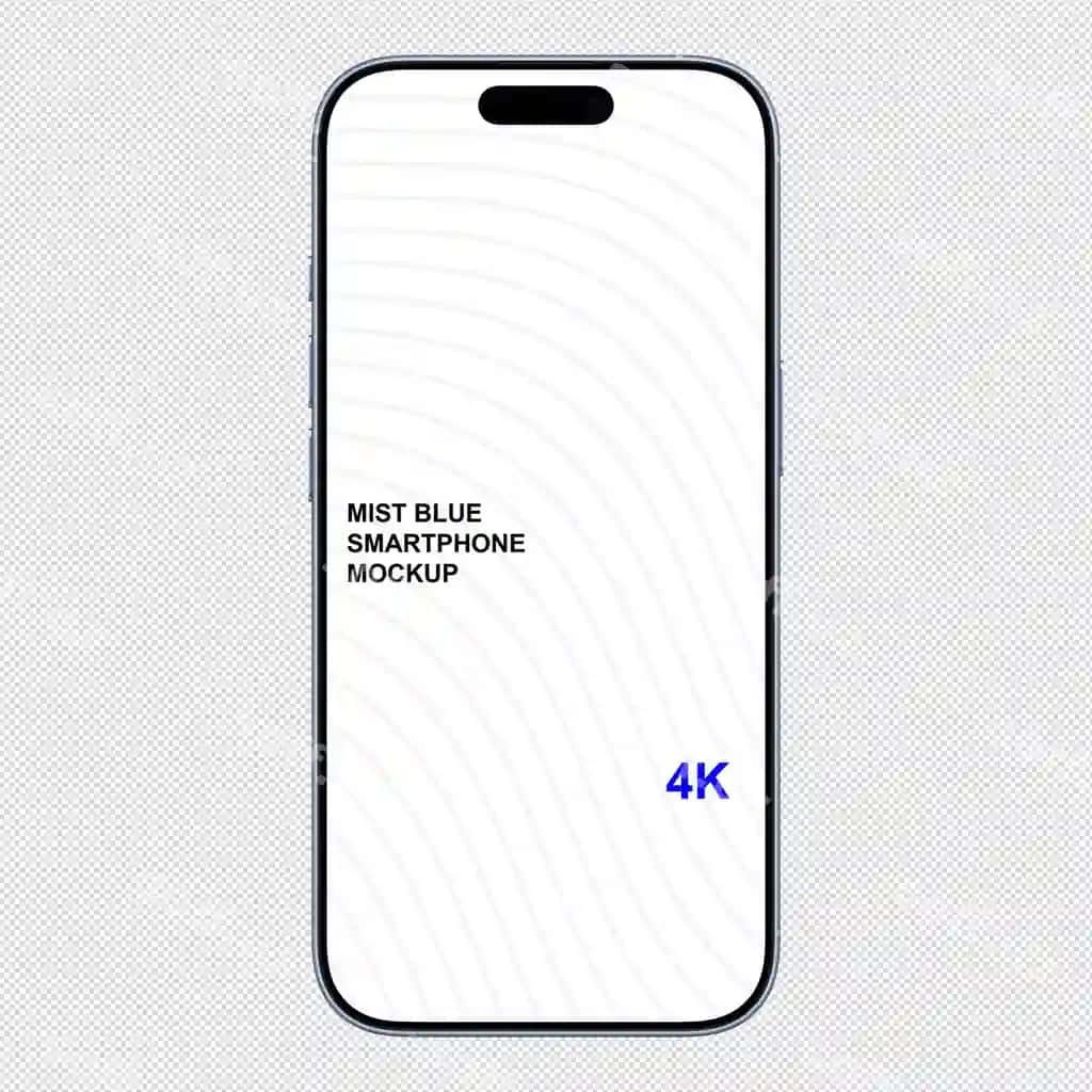 Mist blue iphone 17 mockup without background front view | Mist blue iphone 17 mockup without background front view