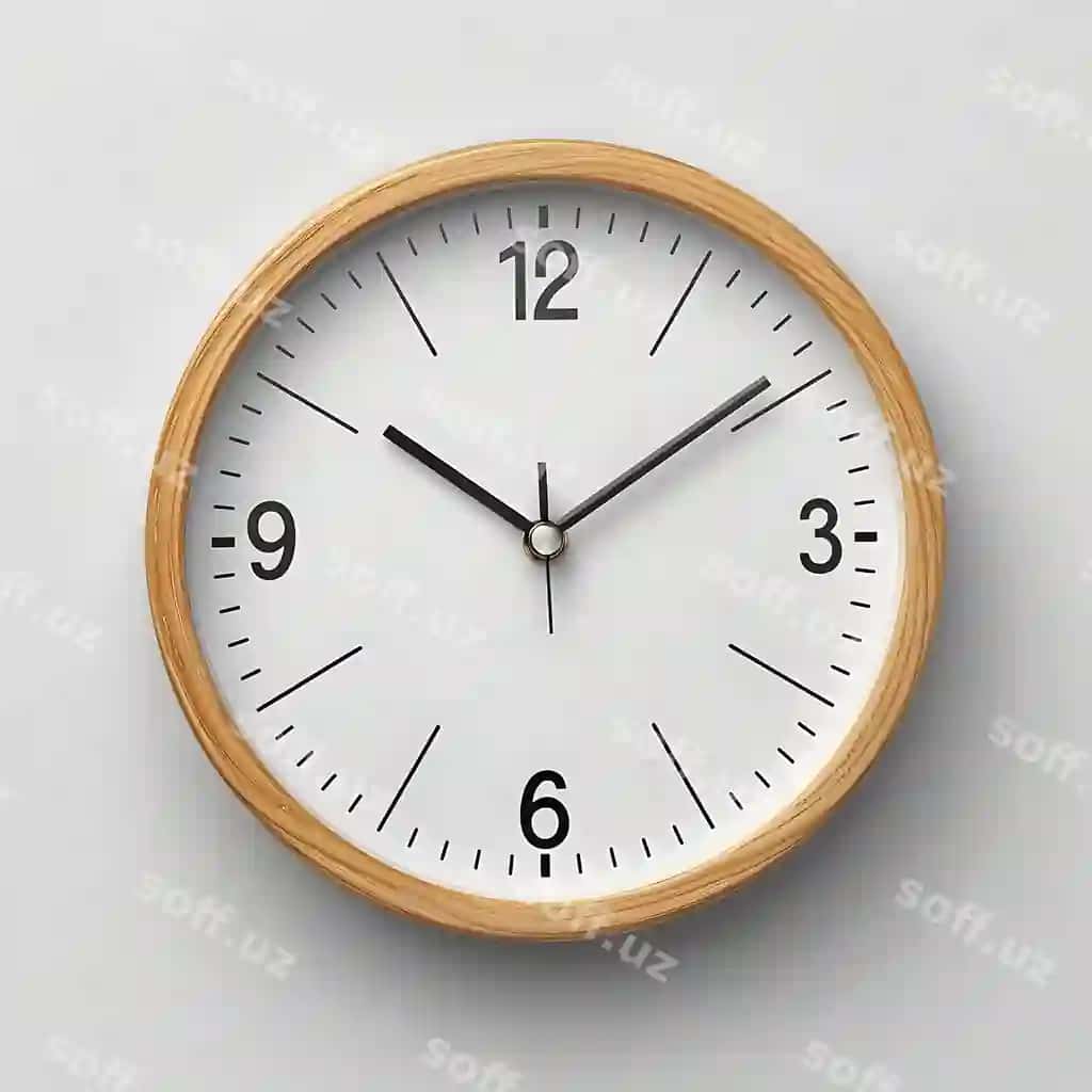 Oddiy devor soati yog'och ramkali aniq oq yuzli | Simple wall clock with wooden frame clear white face 2