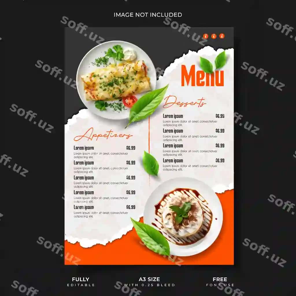 Mazali ovqatlar menyusi шаблони | Delicious food menu template