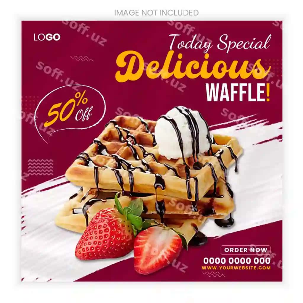 Psd maxsus shirin vafel zamonaviy kvadrat ijtimoiy tarmoqlar uchun post dizayni | Psd special delicious waffle modern square social media post design