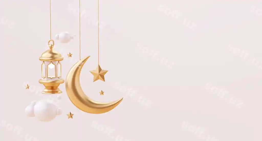 Ramazon kamoyot islamiy salom hilol yulduz chiroq bilan nusha joyi foni 3D illustratsiya | Ramadan kareem greeting islamic with moon star lantern copy space background 3d illustration